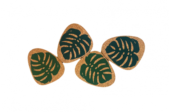 Obrázek pro Korková mini podložka MONSTERA - sada 4 kusů